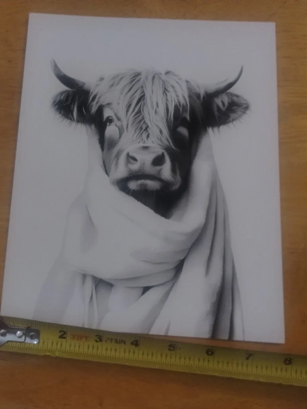 Highland Cow Cozy Blanket Wall Art Print Black White Farmhouse Decor 8x10